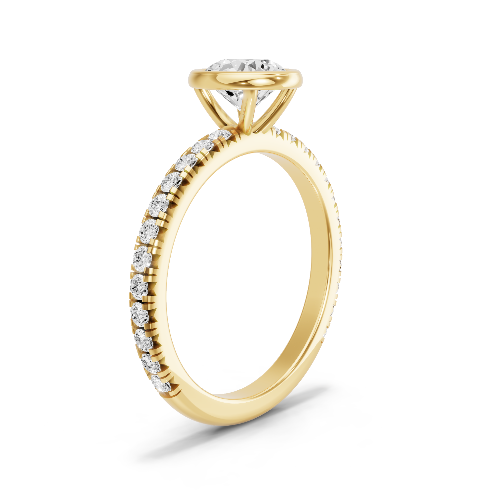 Image for Round Classic Bezel Ring with French Pave band