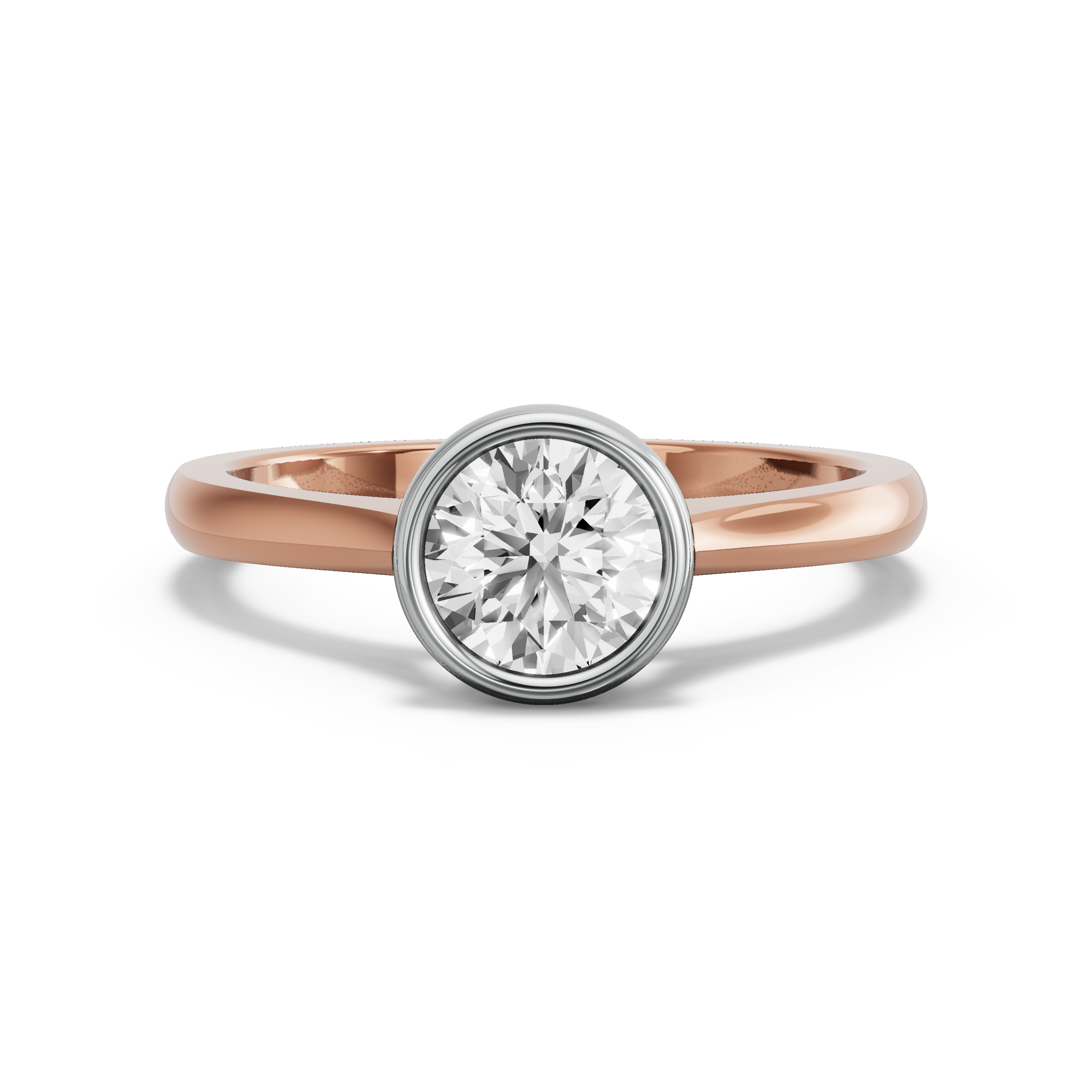 Image for Round Classic Bezel Ring with Knife Edge Cathedral band in 18K Two Tone Rose Gold