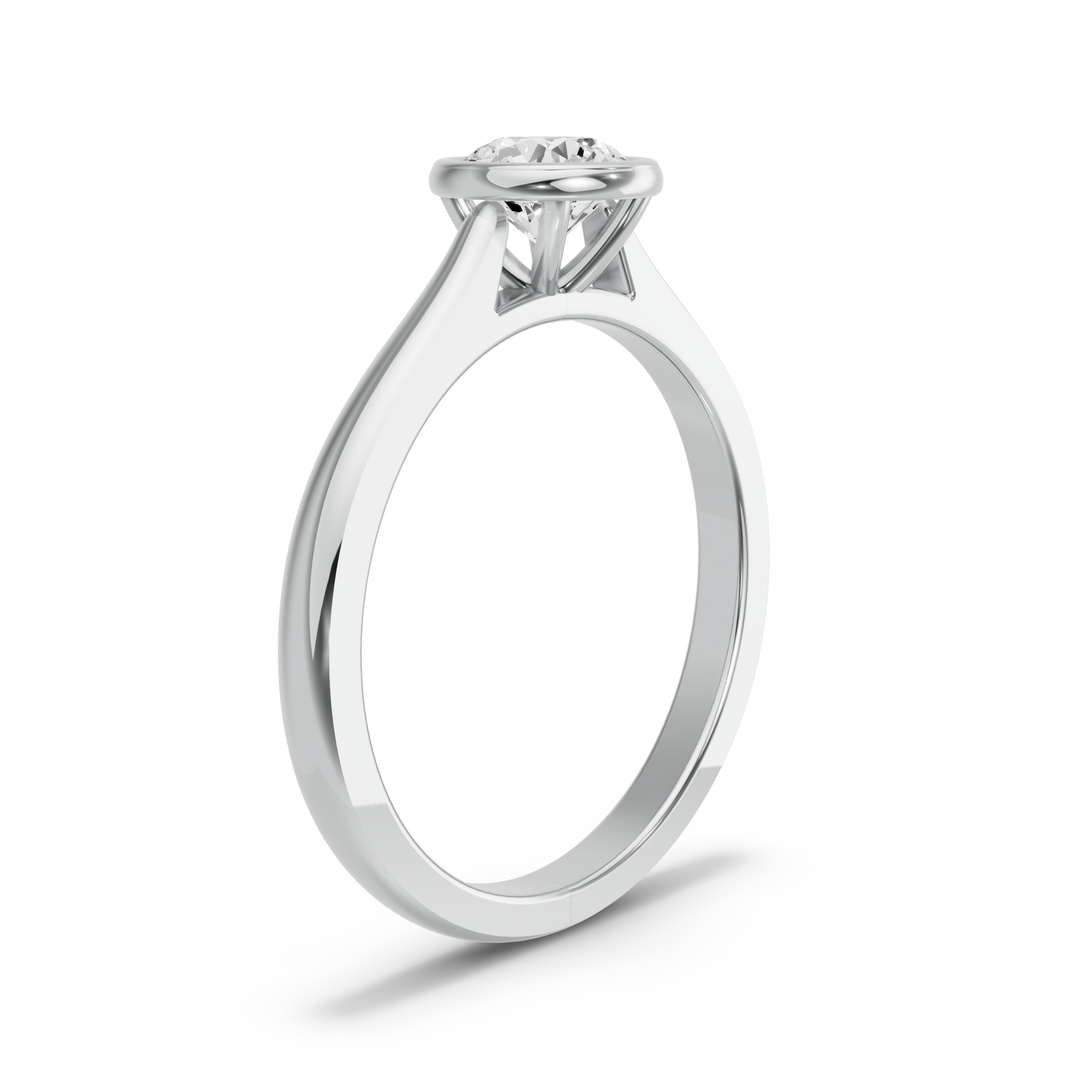 Image for Round Classic Bezel Ring with Knife Edge Cathedral band