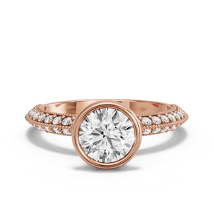 Image for Round Classic Bezel Ring with Knife Edge Pave band