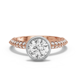 Image for Round Classic Bezel Ring with Knife Edge Pave band