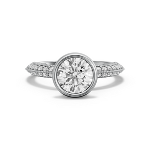 Image for Round Classic Bezel Ring with Knife Edge Pave band in 14K White Gold