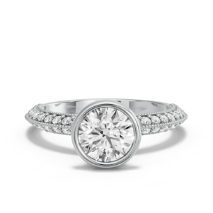 Image for Round Classic Bezel Ring with Knife Edge Pave band
