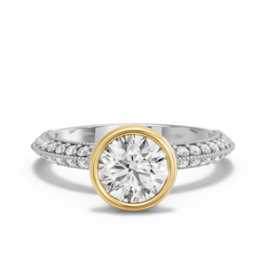 Image for Round Classic Bezel Ring with Knife Edge Pave band