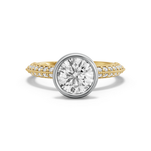 Image for Round Classic Bezel Ring with Knife Edge Pave band in 14K Two Tone Yellow Gold