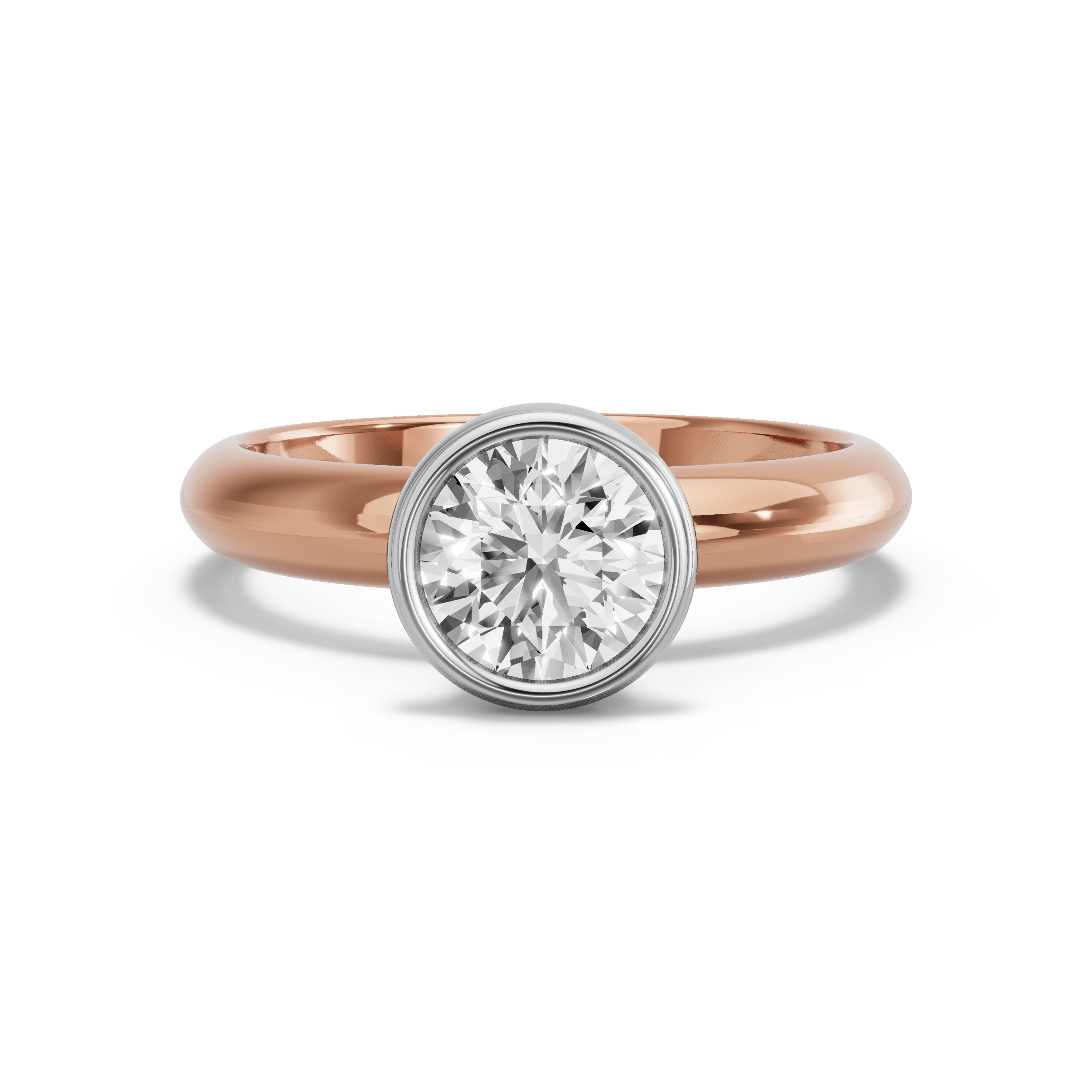 Image for Round Classic Bezel Ring with Knife Edge Solitaire band in 18K Two Tone Rose Gold