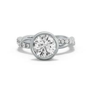 Image for Round Classic Bezel Ring with Rope Pave band in 10K White Gold