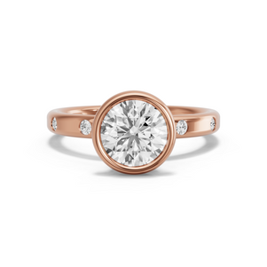 Image for Round Classic Bezel Ring with Sleek Accent band in 18K Rose Gold