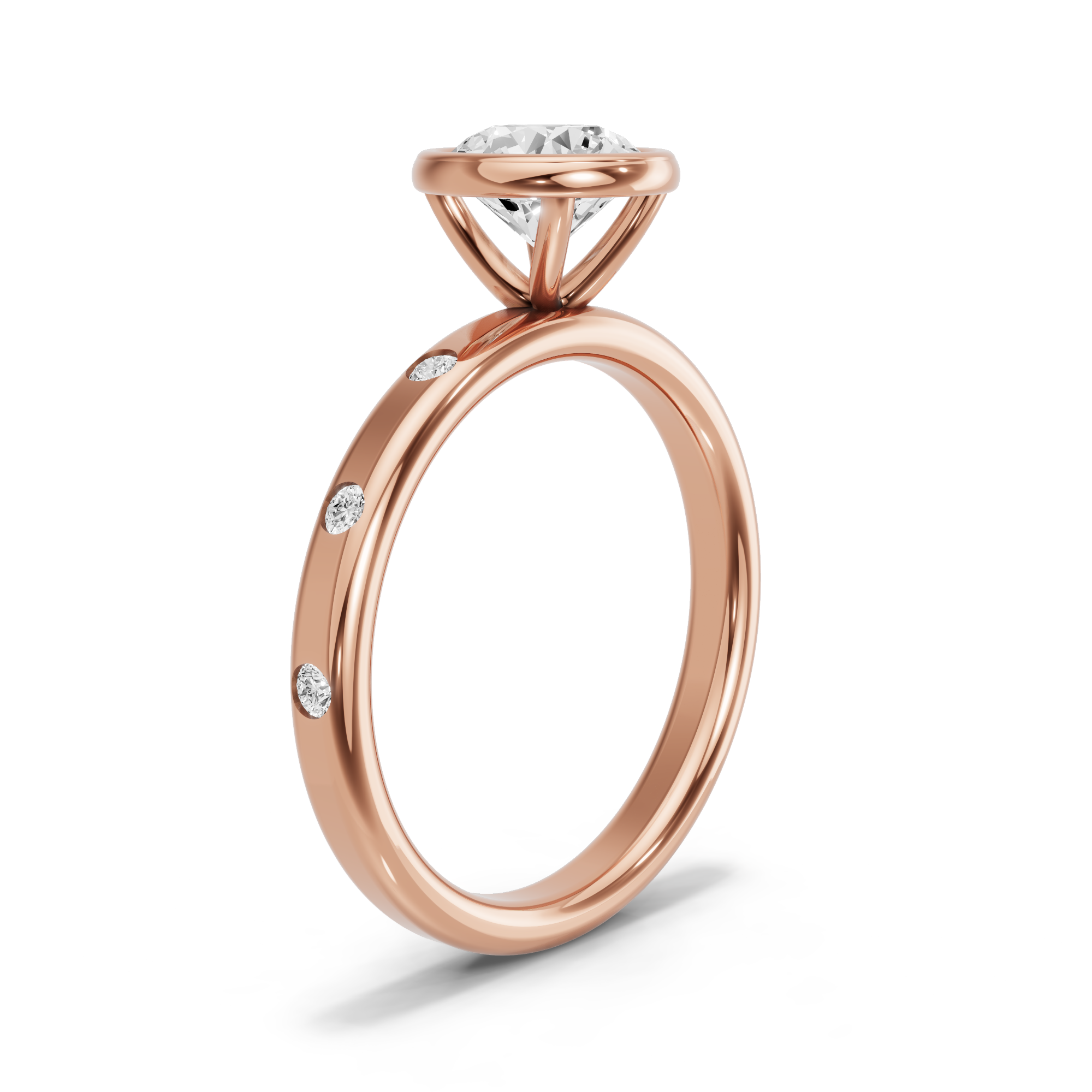 Image for Round Classic Bezel Ring with Sleek Accent band in 10K Rose Gold