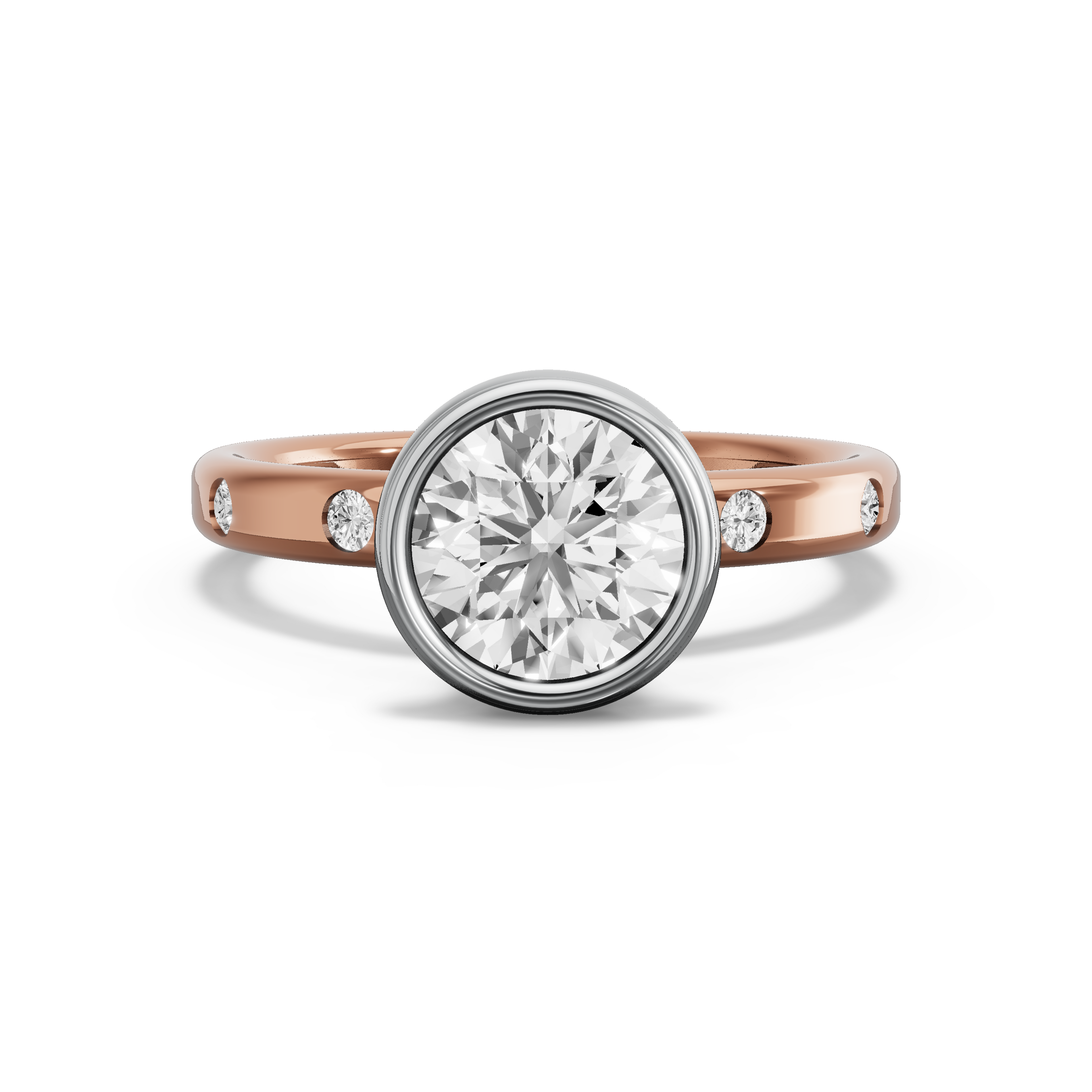 Image for Round Classic Bezel Ring with Sleek Accent band in 14K Two Tone Rose Gold