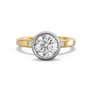 Image for Round Classic Bezel Ring with Sleek Accent band in 18K Two Tone Yellow Gold