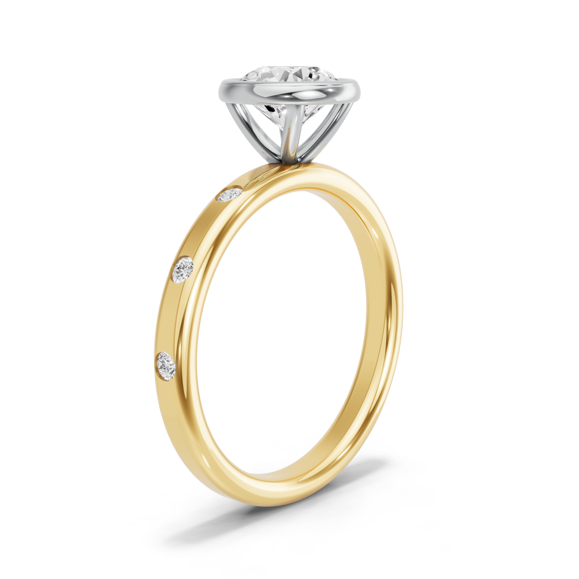 Image for Round Classic Bezel Ring with Sleek Accent band in 14K Two Tone Yellow Gold