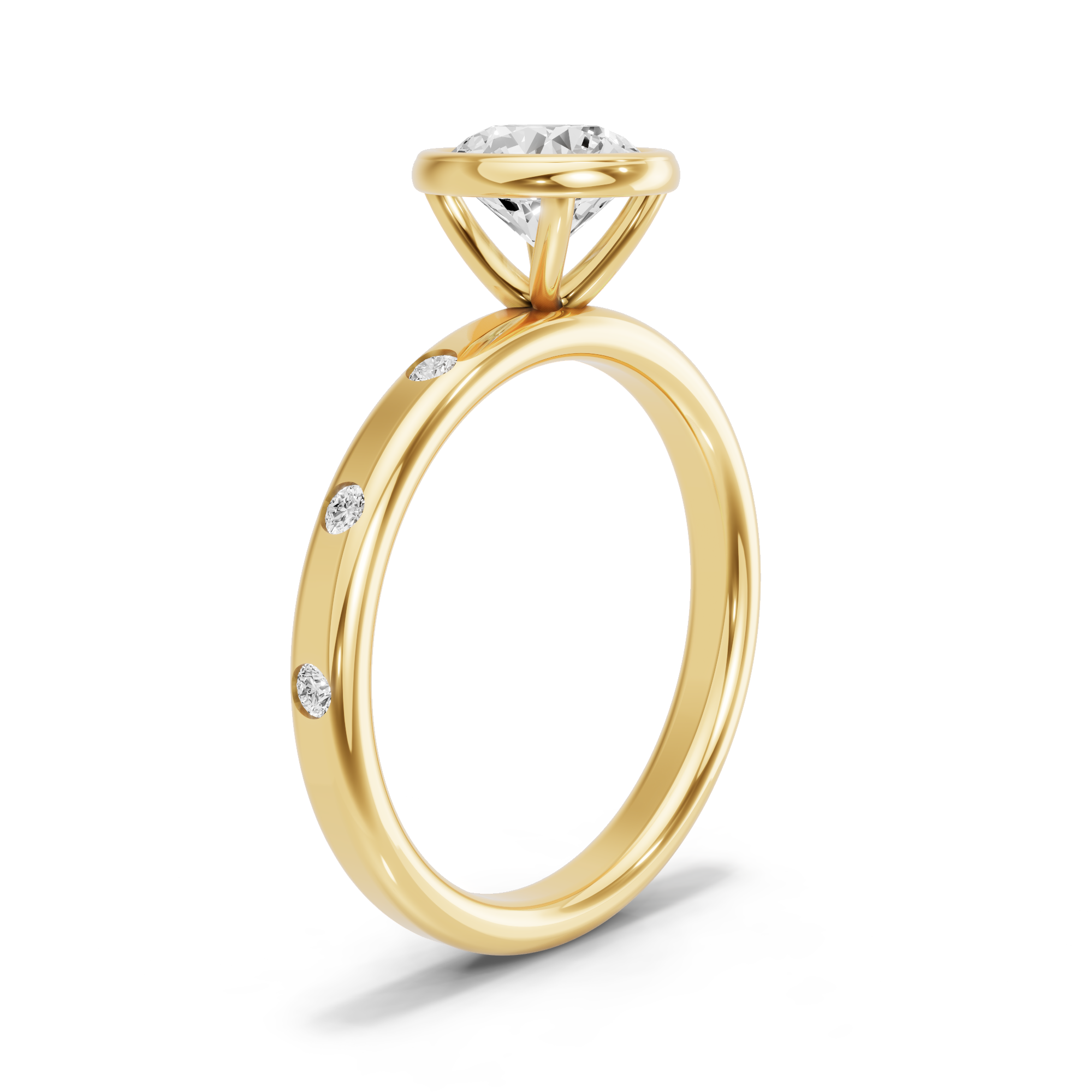 Image for Round Classic Bezel Ring with Sleek Accent band in 10K Yellow Gold