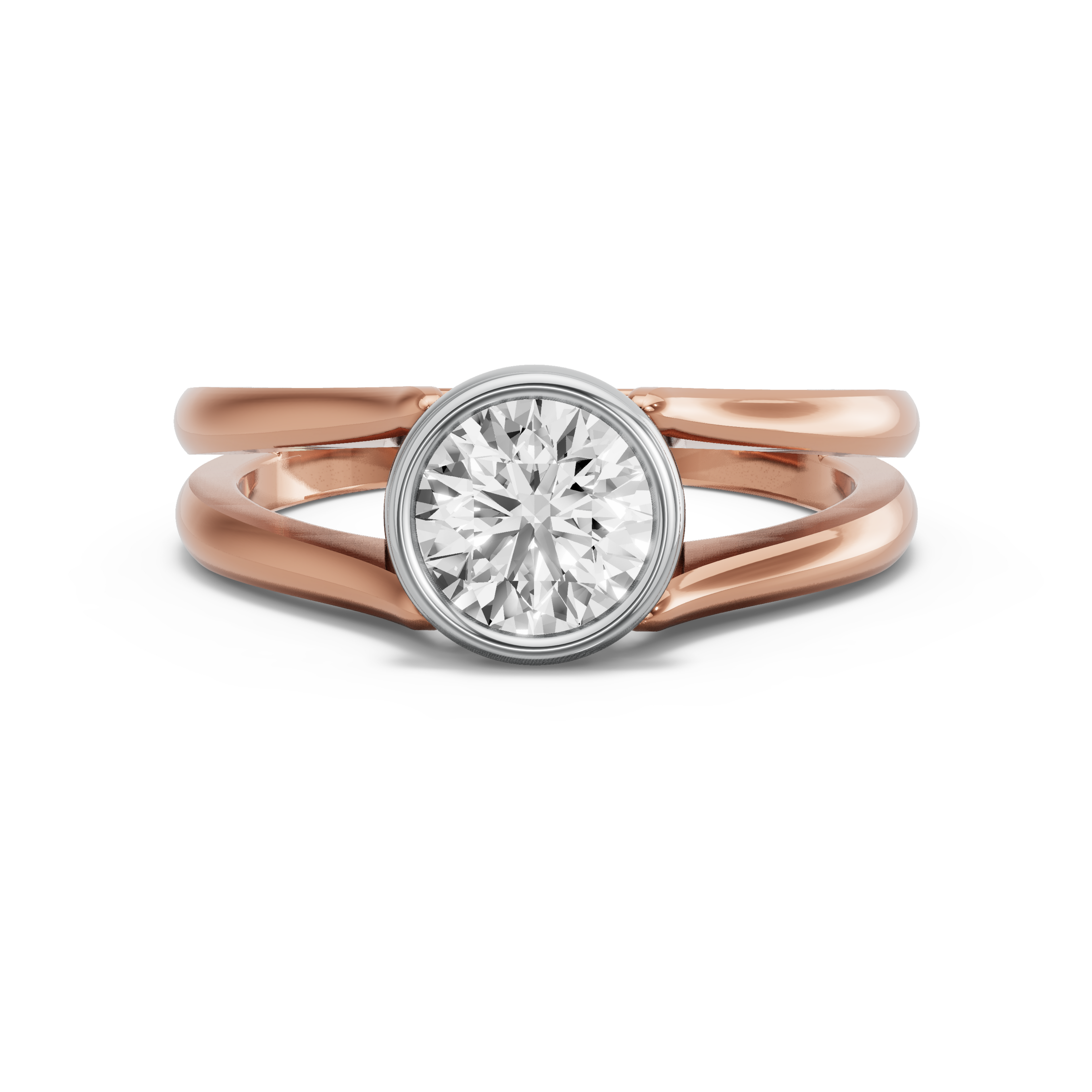 Image for Round Classic Bezel Ring with Split Ring Solitaire band in 18K Two Tone Rose Gold