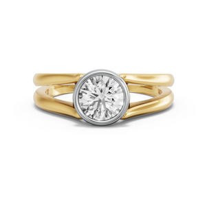 Image for Round Classic Bezel Ring with Split Ring Solitaire band in 14K Two Tone Yellow Gold