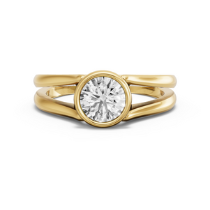 Image for Round Classic Bezel Ring with Split Ring Solitaire band in 14K Yellow Gold