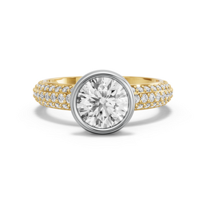 Image for Round Classic Bezel Ring with Triple Row Pave band in 14K Two Tone Yellow Gold
