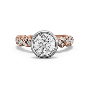 Image for Round Classic Bezel Ring with Twist Pave band in 14K Two Tone Rose Gold