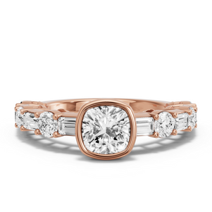 Image for Square Cushion Classic Bezel Ring with Alternating Baguette band