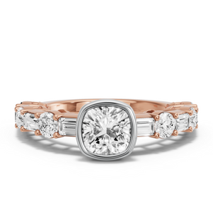 Image for Square Cushion Classic Bezel Ring with Alternating Baguette band
