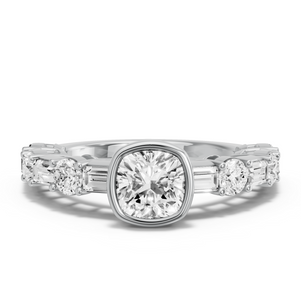Image for Square Cushion Classic Bezel Ring with Alternating Baguette band