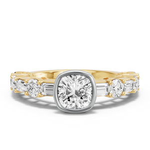 Image for Square Cushion Classic Bezel Ring with Alternating Baguette band