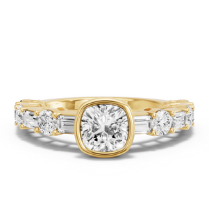 Image for Cushion Classic Bezel Ring with Alternating Baguette band