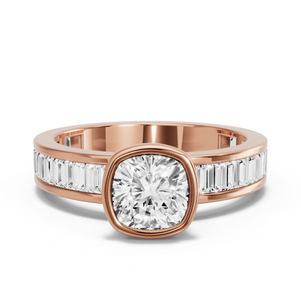 Image for Square Cushion Classic Bezel Ring with Baguette Channel band