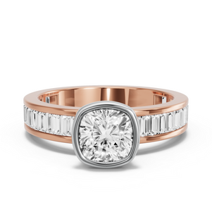 Image for Cushion Classic Bezel Ring with Baguette Channel band