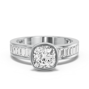 Image for Square Cushion Classic Bezel Ring with Baguette Channel band