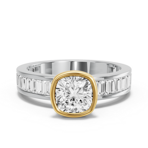 Image for Square Cushion Classic Bezel Ring with Baguette Channel band