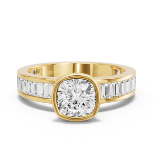 Image for Square Cushion Classic Bezel Ring with Baguette Channel band