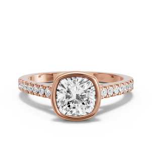 Image for Square Cushion Classic Bezel Ring with Cathedral Pave band