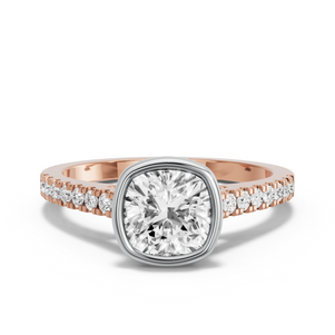 Image for Square Cushion Classic Bezel Ring with Cathedral Pave band