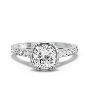 Image for Square Cushion Classic Bezel Ring with Cathedral Pave band