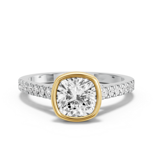 Image for Cushion Classic Bezel Ring with Cathedral Pave band