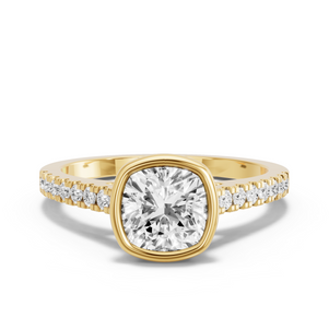 Image for Square Cushion Classic Bezel Ring with Cathedral Pave band
