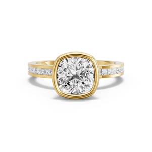 Image for Square Cushion Classic Bezel Ring with Channel band in 18K Yellow Gold