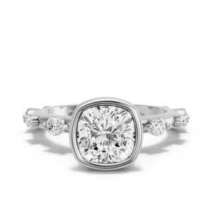 Image for Square Cushion Classic Bezel Ring with Floating Station band