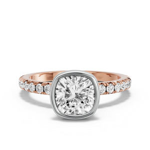 Image for Square Cushion Classic Bezel Ring with French Pave band