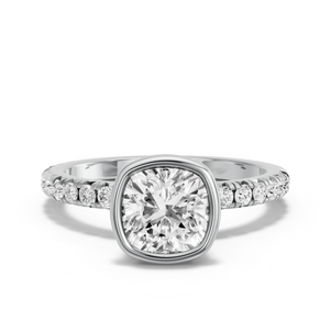 Image for Square Cushion Classic Bezel Ring with French Pave band
