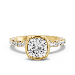 Image for Square Cushion Classic Bezel Ring with French Pave band