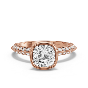 Image for Square Cushion Classic Bezel Ring with Knife Edge Pave band