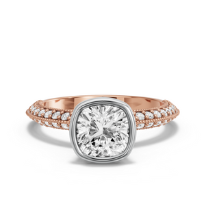Image for Cushion Classic Bezel Ring with Knife Edge Pave band