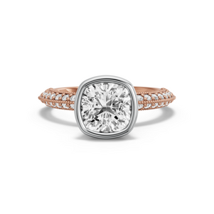 Image for Square Cushion Classic Bezel Ring with Knife Edge Pave band in 18K Two Tone Rose Gold