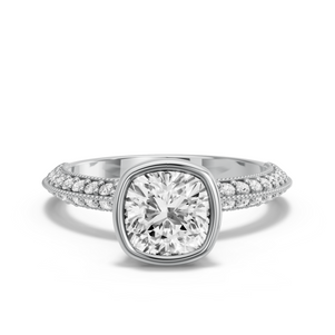 Image for Cushion Classic Bezel Ring with Knife Edge Pave band