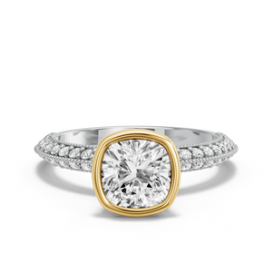 Image for Square Cushion Classic Bezel Ring with Knife Edge Pave band