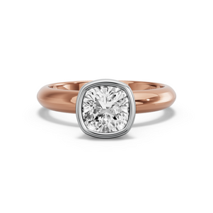 Image for Square Cushion Classic Bezel Ring with Knife Edge Solitaire band in 14K Two Tone Rose Gold
