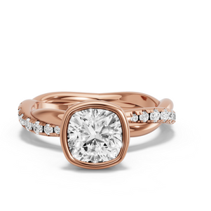Image for Square Cushion Classic Bezel Ring with Rope Pave band
