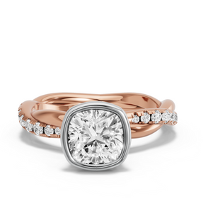 Image for Square Cushion Classic Bezel Ring with Rope Pave band